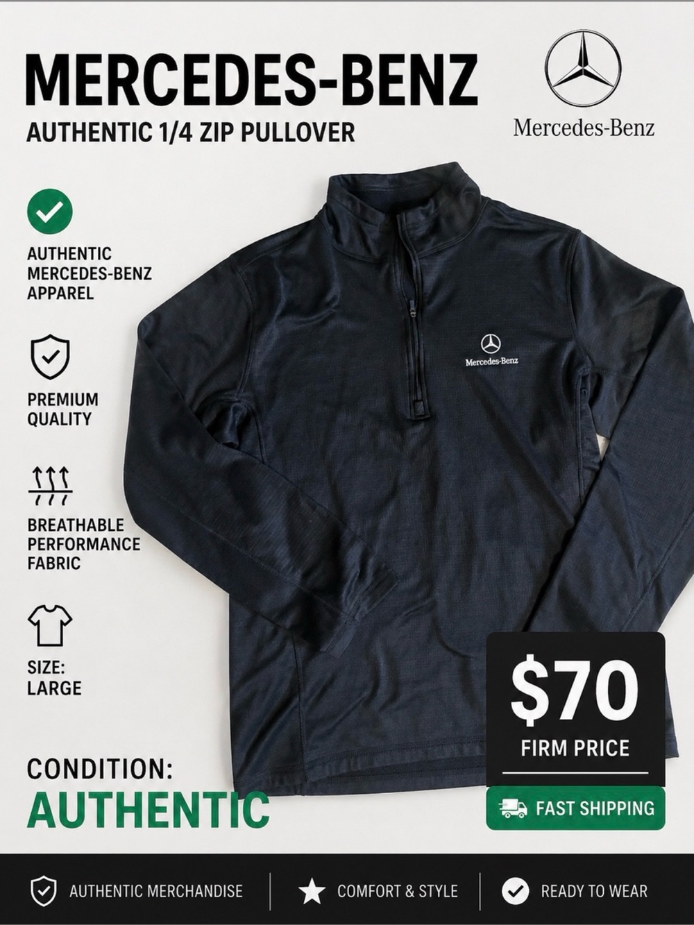 Men's Black Quarter-Zip Pullover Sweater black colour size large NEW AUTHENTIC